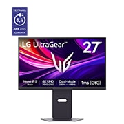 Vooraanzicht van LG UltraGear™ 27-inch 240Hz UHD 4K Nano IPS Black Gaming Monitor | 1ms (GtG), DP 2.1, DisplayHDR 600 27G850A-B
